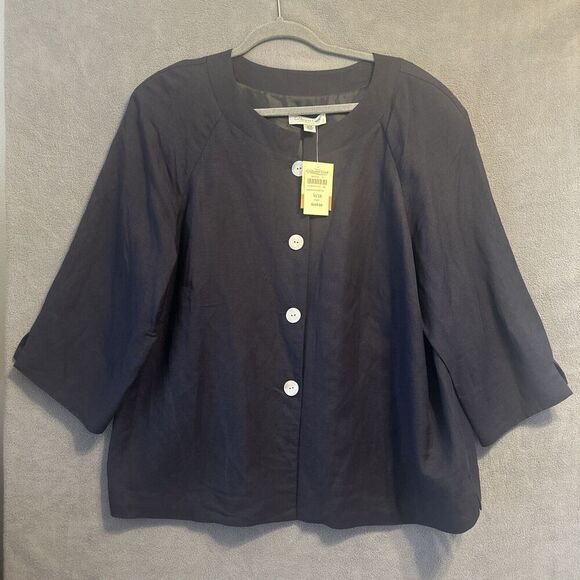 NWT Coldwater Creek Linen Blend Blazer Jacket Plus Size 18W Black Career Dressy - Picture 1 of 9